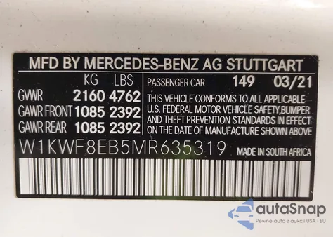 2021 Mercedes-Benz C 300 4Matic из США, поврежденный, VIN W1KWF8EB5MR635319